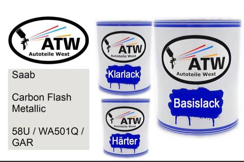 Saab, Carbon Flash Metallic, 58U / WA501Q / GAR: 1L Lackdose + 1L Klarlack + 500ml Härter - Set, von ATW Autoteile West.